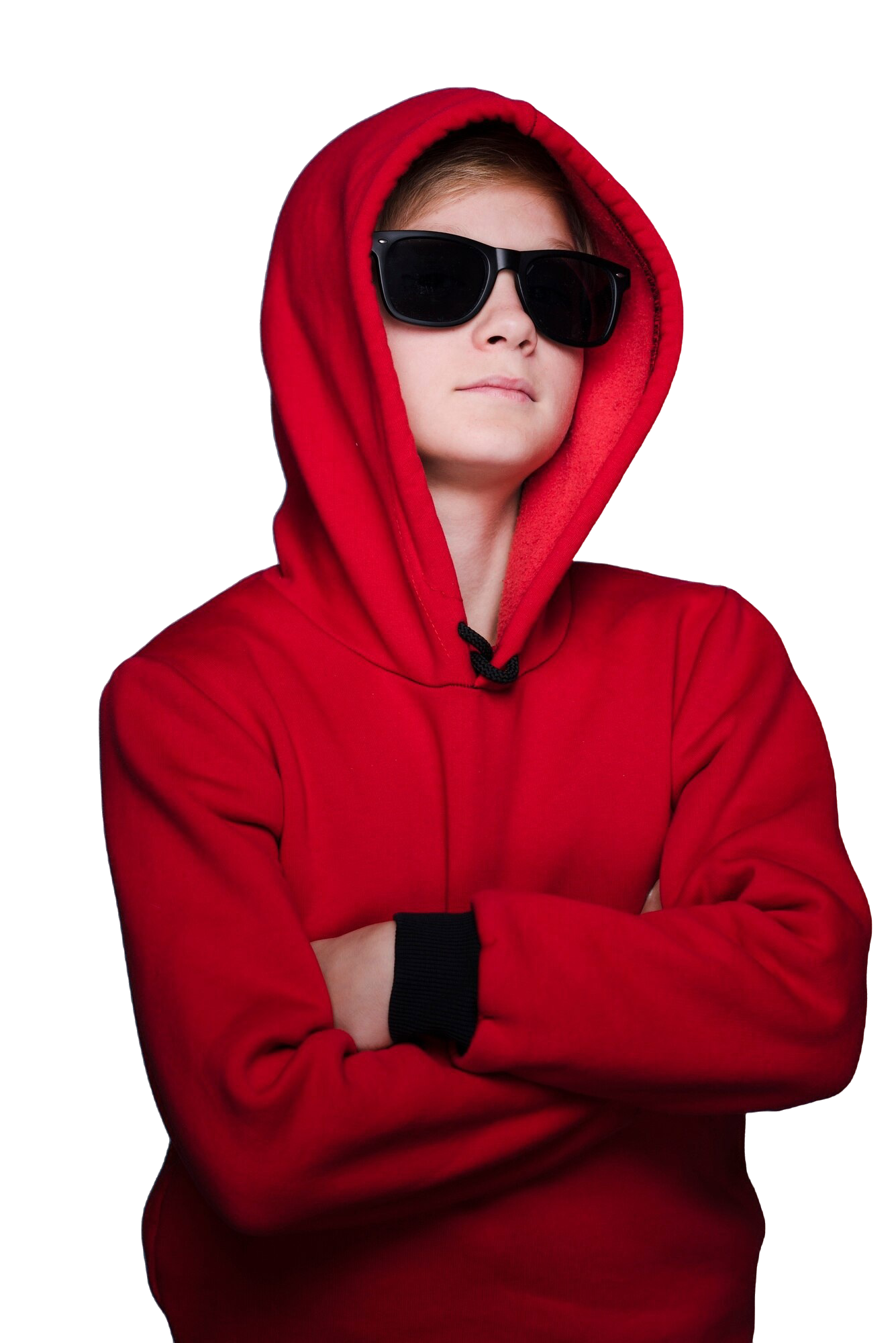 front view modern boy with sunglasses posing